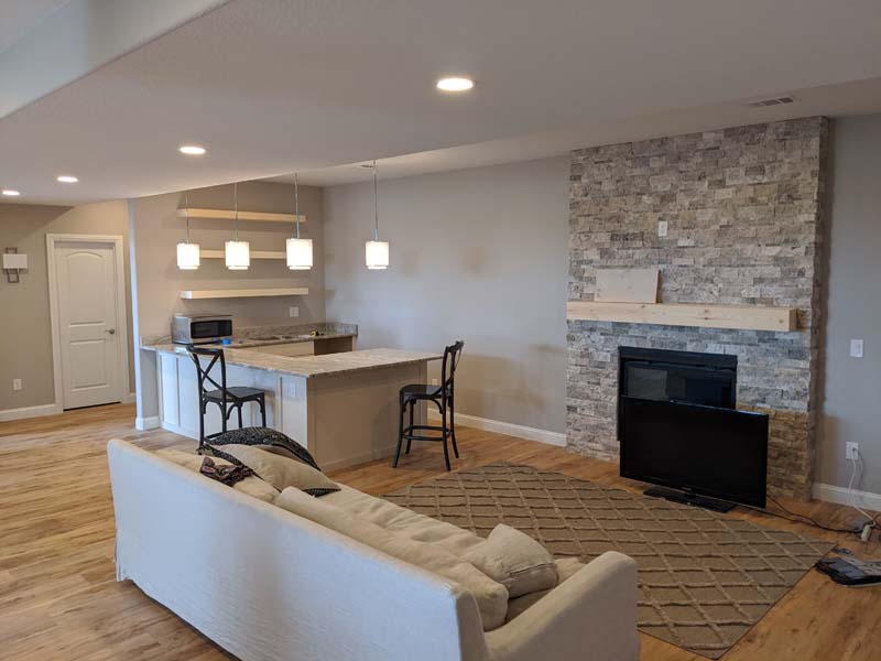 basement Remodel with new fireplace