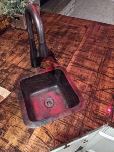 Hicks, J Basement wet bar countertop reclaimed wood